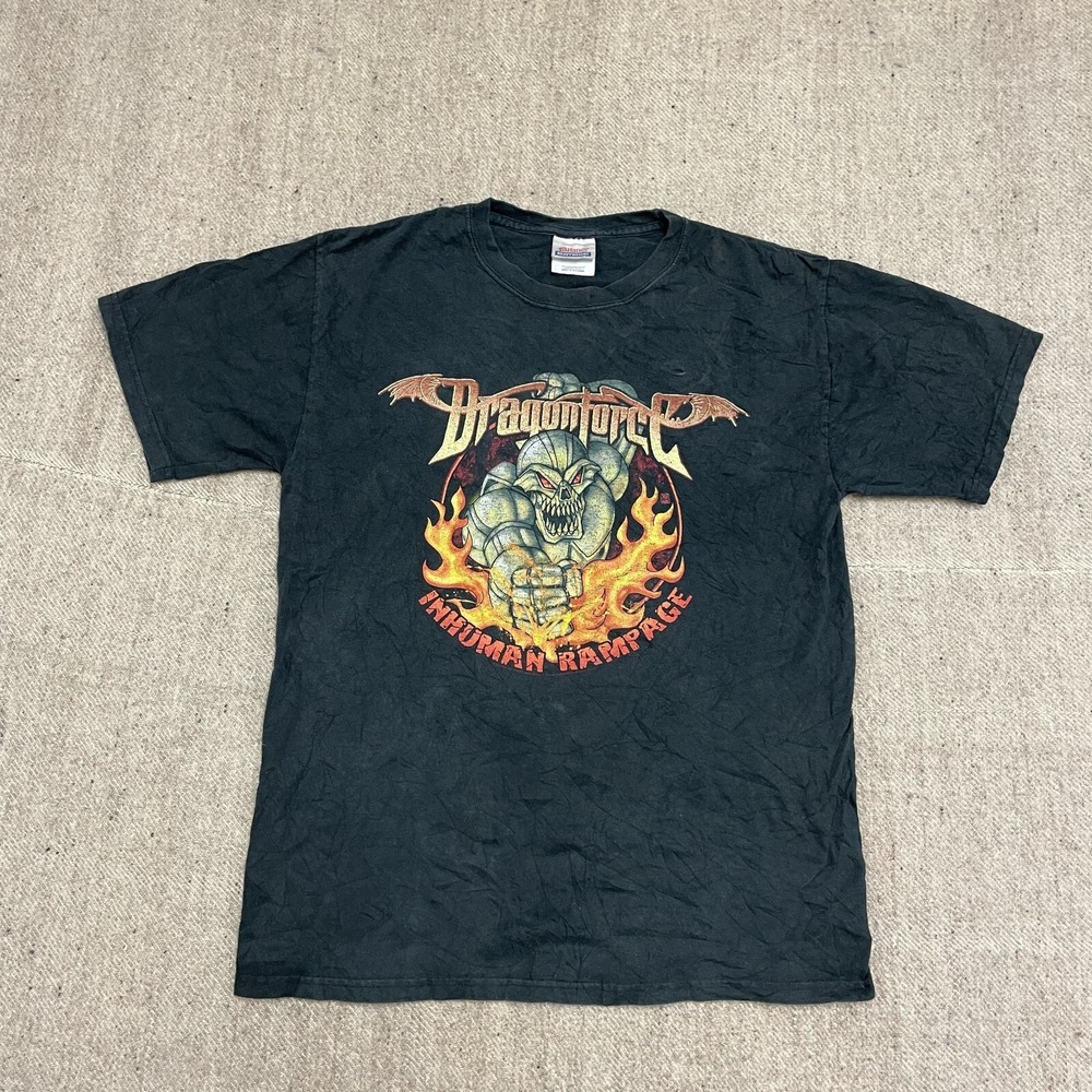 Vintage Inhuman Rampage Band T-Shirt Men Medium Black 2000s Hanes DragonForce